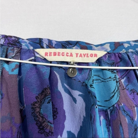 Rebecca Taylor Sz 6 Silk Top Blouse Abstract Floral Boho 3/4 Sleeve Peasant - Picture 3 of 16
